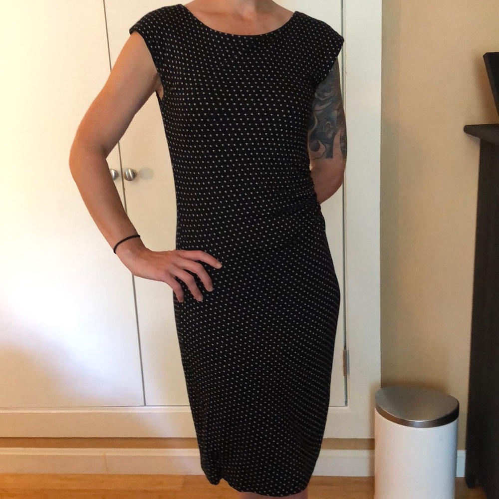 Loft midi dress XS. Black with white polka dots.